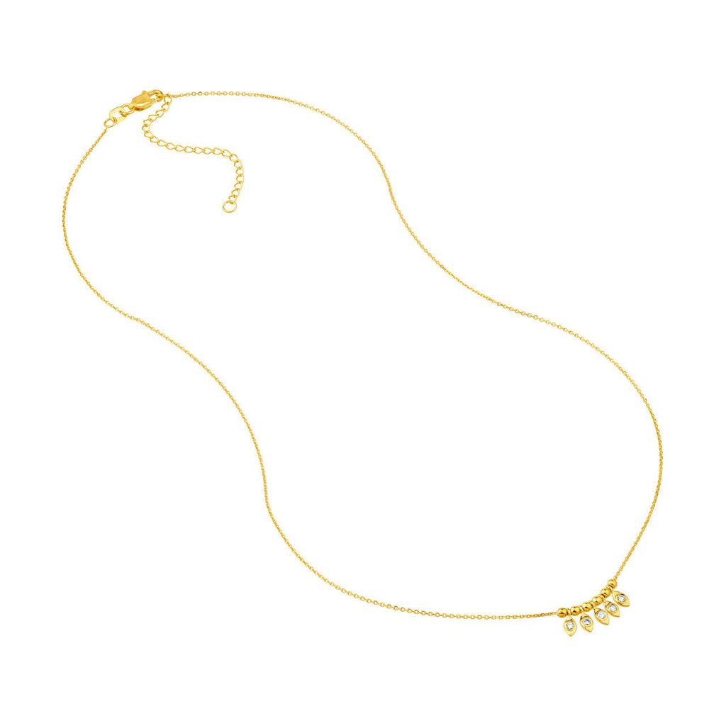 14K Gold Marquise Drop and Bead Station Necklace