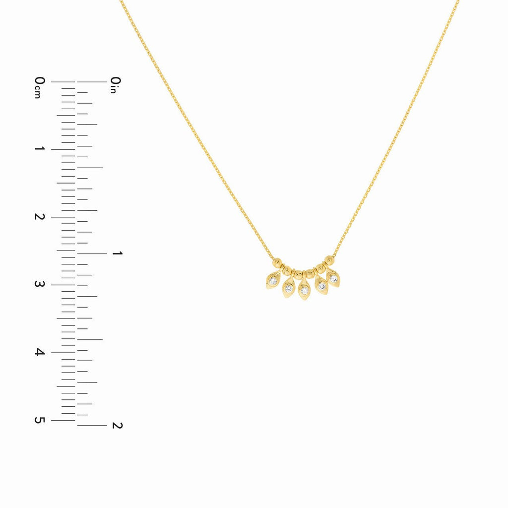 14K Gold Marquise Drop and Bead Station Necklace