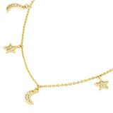 14K Gold Diamond Moon and Stars Station Necklace