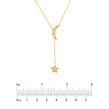 14K Gold Moon and Star Diamond Lariat Pendant Necklace
