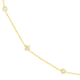 14K Gold Diamond Bezel and Diamond Cluster Station Necklace