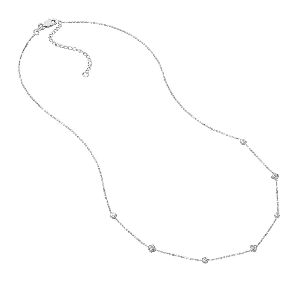 14K Gold Diamond Bezel and Diamond Cluster Station Necklace