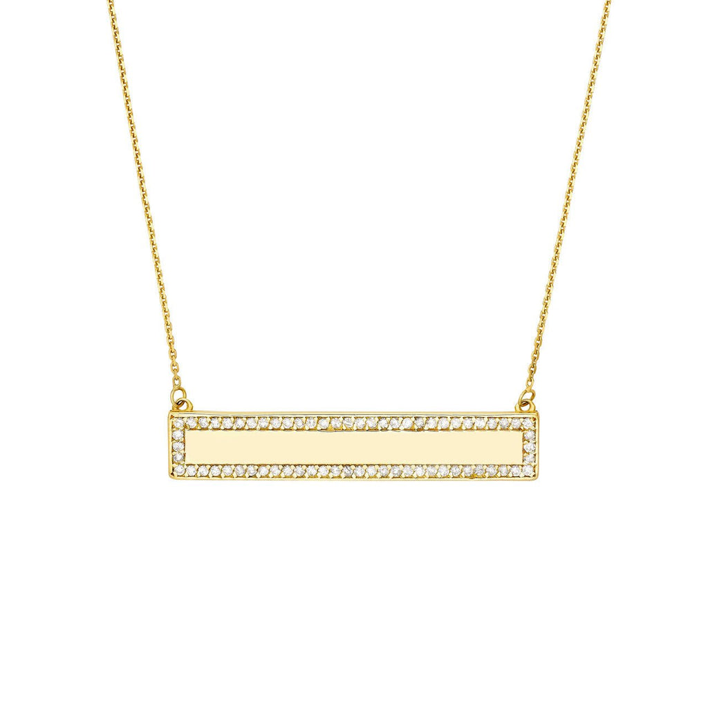 14K Gold Diamond Personalized Bar Frame Pendant Necklace
