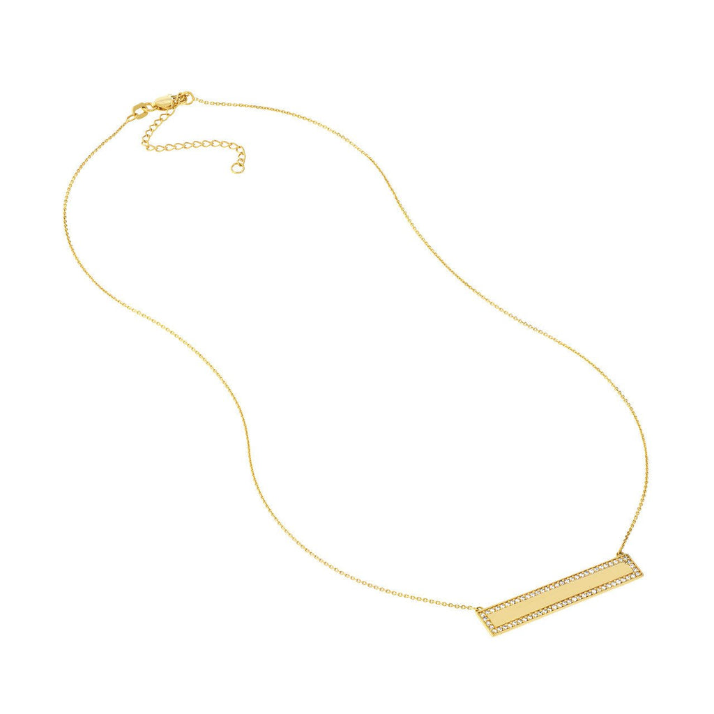 14K Gold Diamond Personalized Bar Frame Pendant Necklace