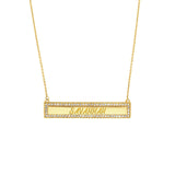 14K Gold Diamond Personalized Bar Frame Pendant Necklace
