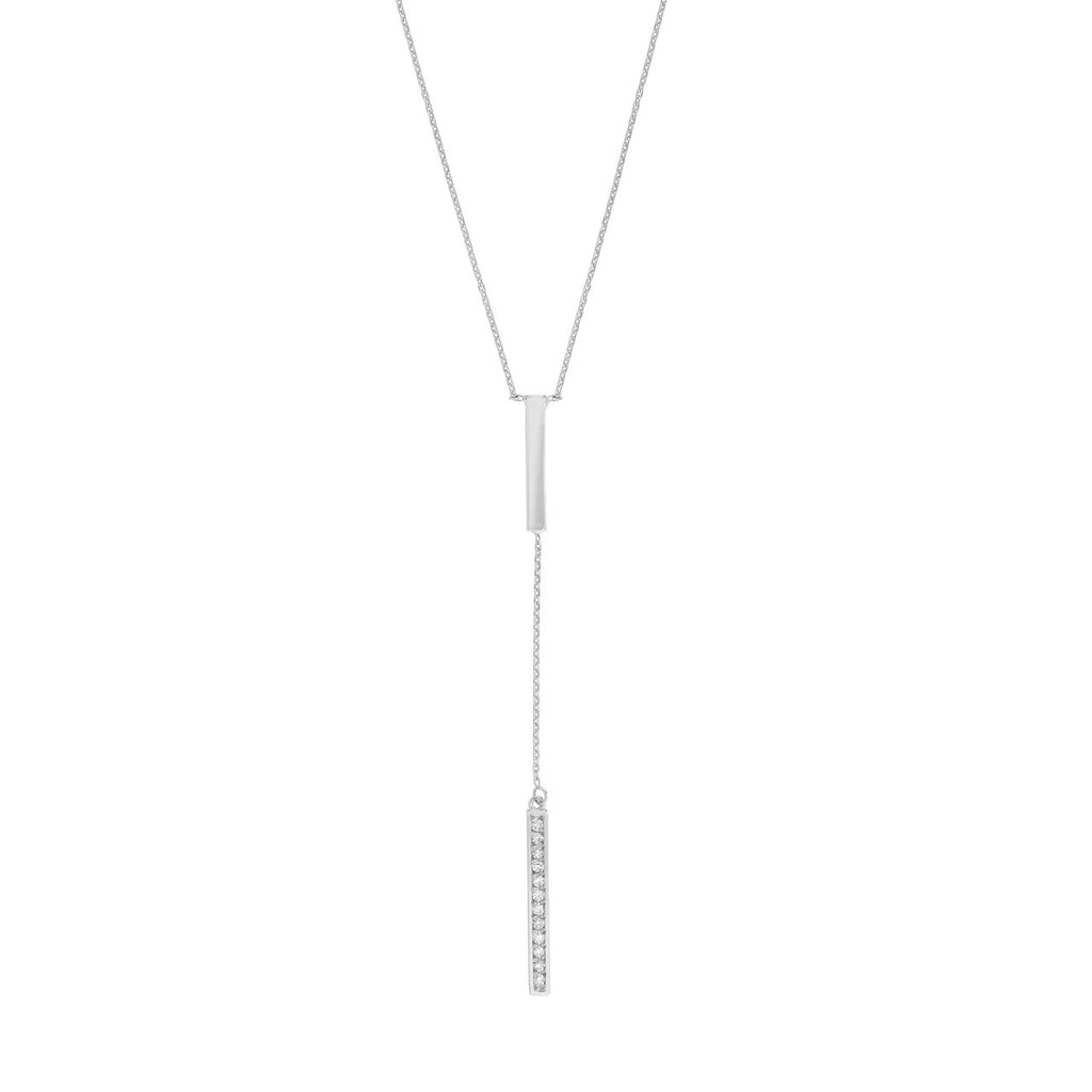 14K Gold Diamond Lariat Vertical Bar Pendant Necklace