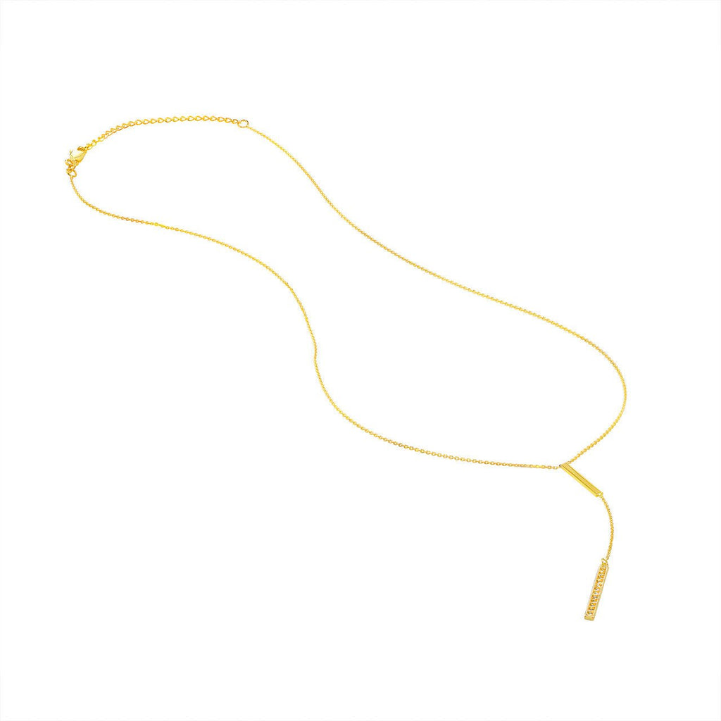 14K Gold Diamond Lariat Vertical Bar Pendant Necklace