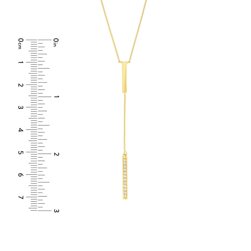 14K Gold Diamond Lariat Vertical Bar Pendant Necklace