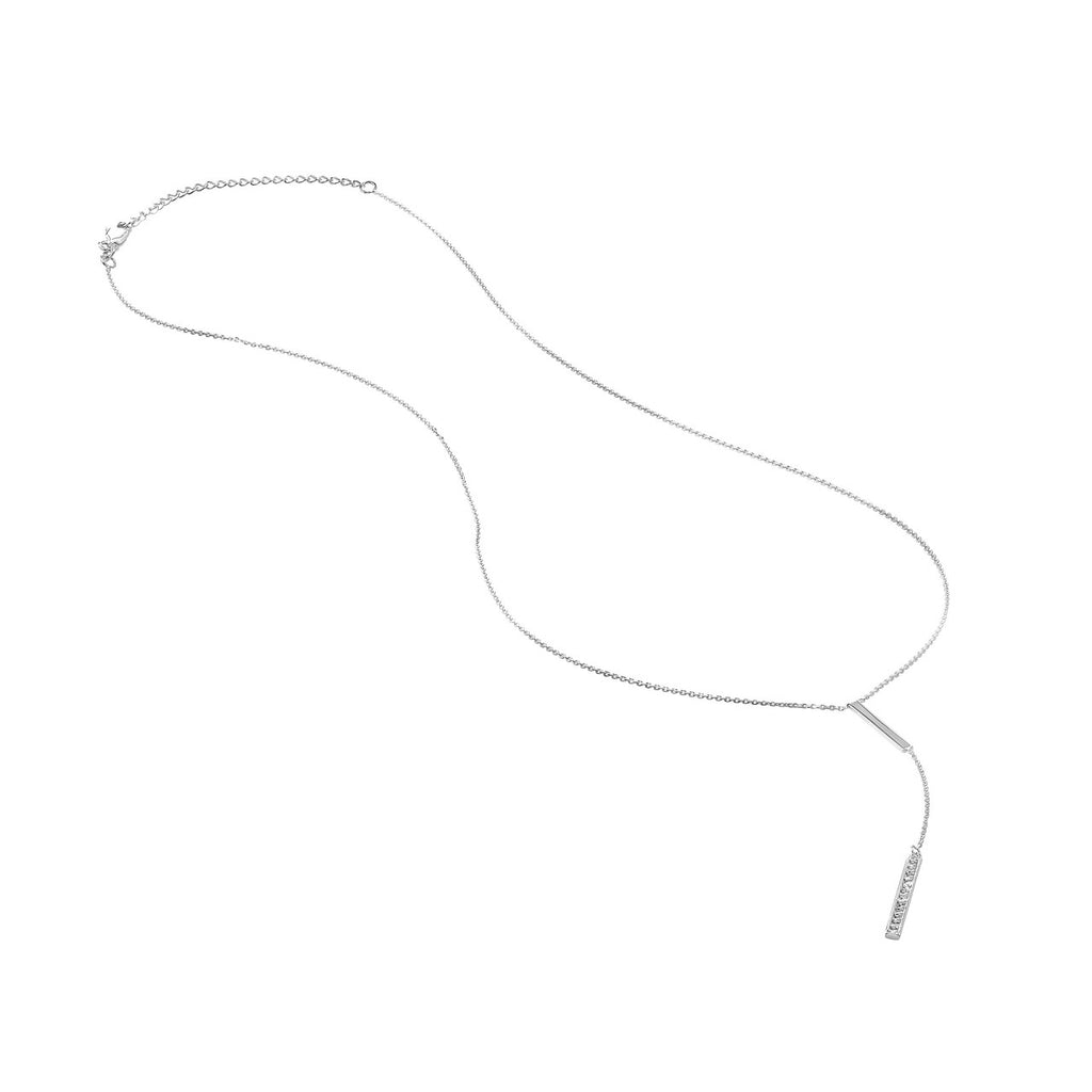 14K Gold Diamond Lariat Vertical Bar Pendant Necklace
