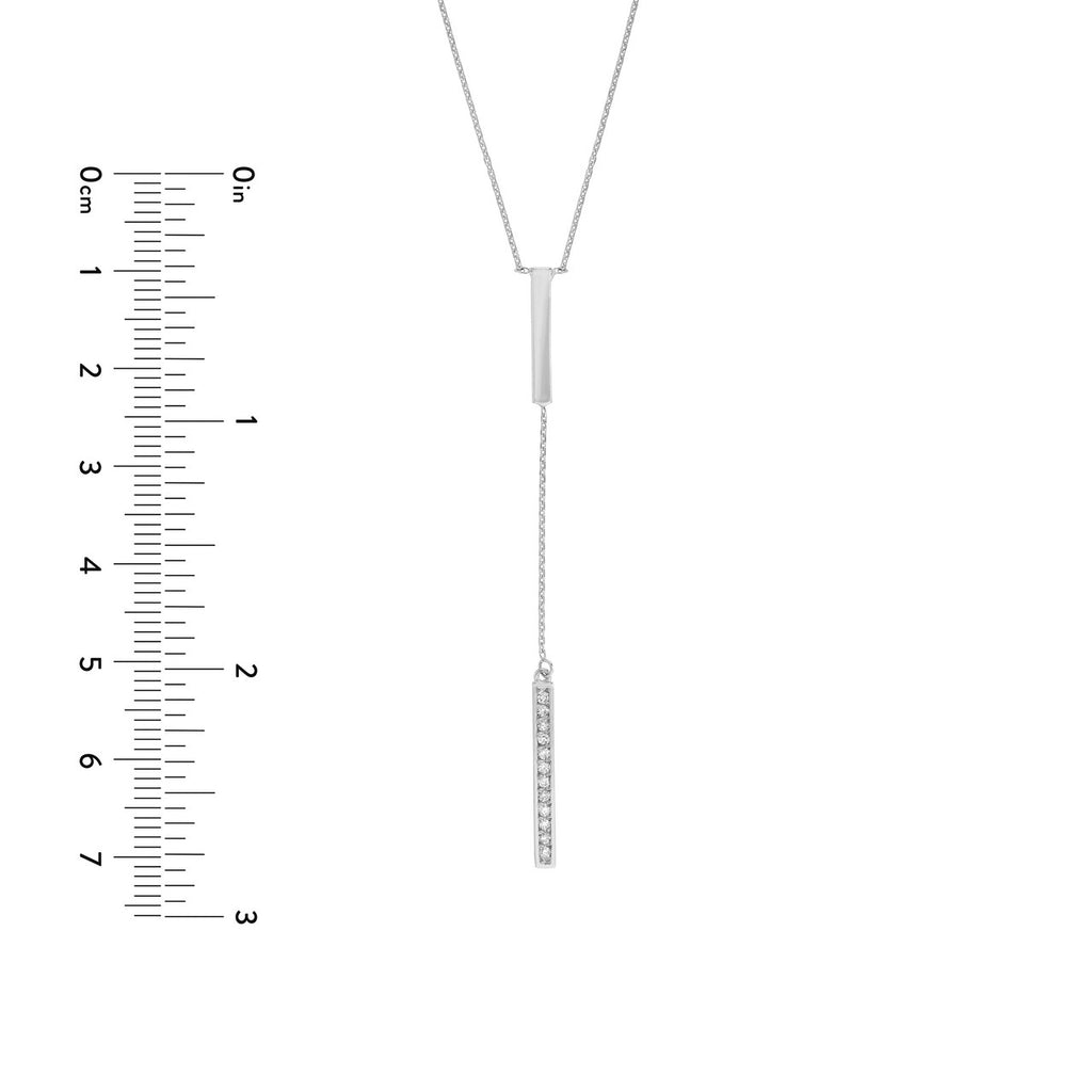 14K Gold Diamond Lariat Vertical Bar Pendant Necklace