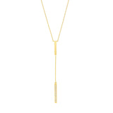 14K Gold Diamond Lariat Vertical Bar Pendant Necklace