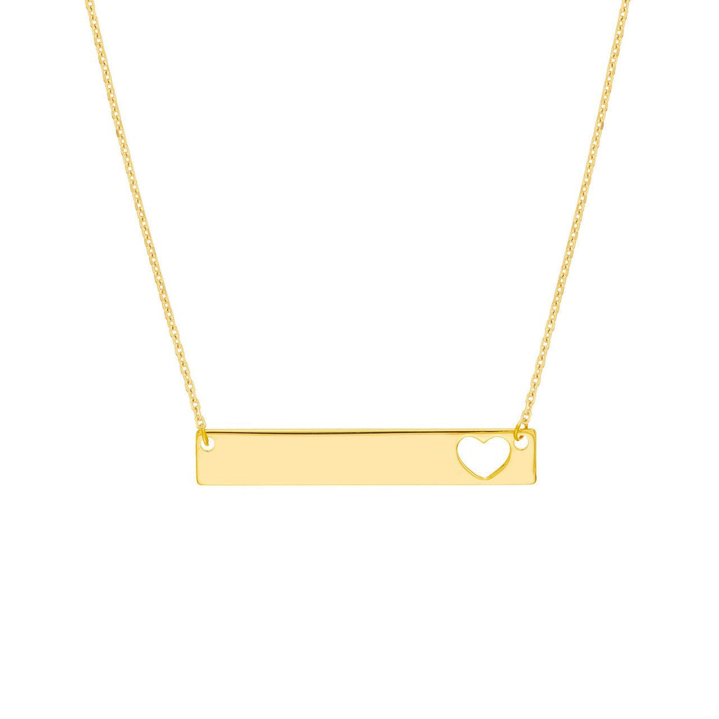 14K Gold Bar Pendant Necklace with Heart Cutout