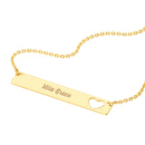 14K Gold Bar Pendant Necklace with Heart Cutout