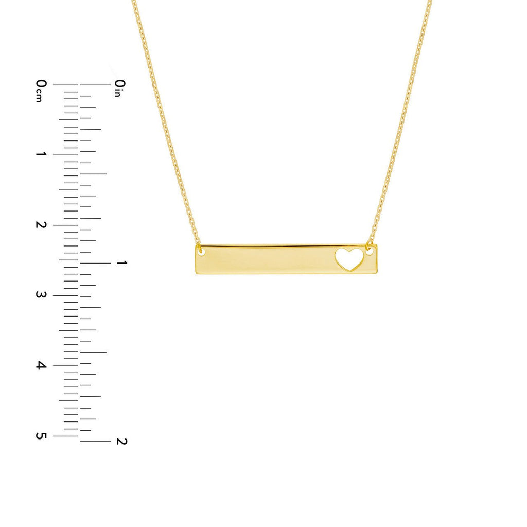 14K Gold Bar Pendant Necklace with Heart Cutout