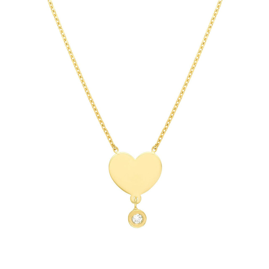 14K Gold Personalized Heart Diamond Drop Pendant Necklace