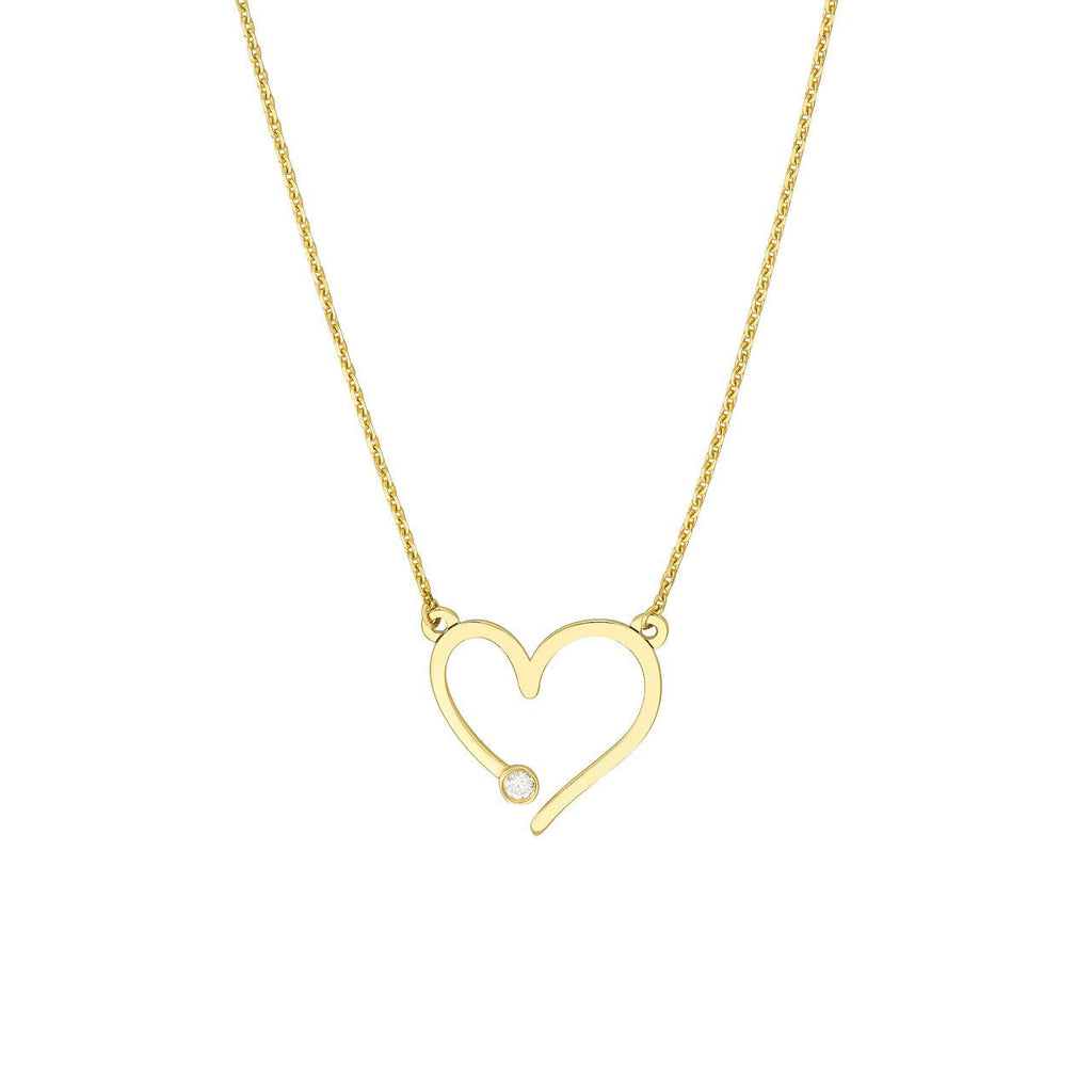14K Gold Open End Diamond Bezel Heart Pendant Necklace