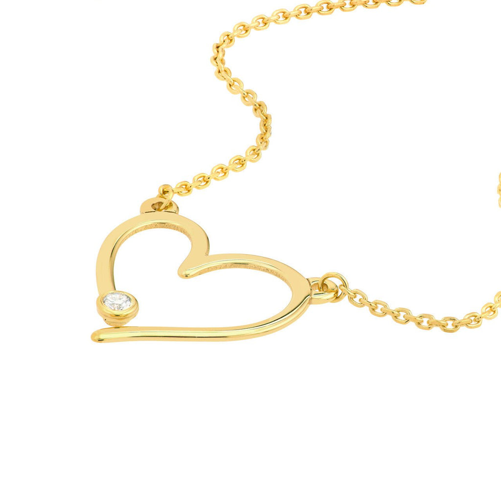 14K Gold Open End Diamond Bezel Heart Pendant Necklace
