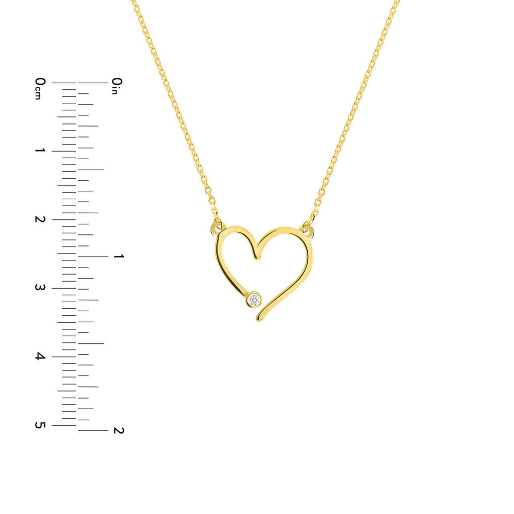 14K Gold Open End Diamond Bezel Heart Pendant Necklace