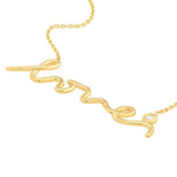 14K Gold Cursive Love Pendant with Diamond Bezel