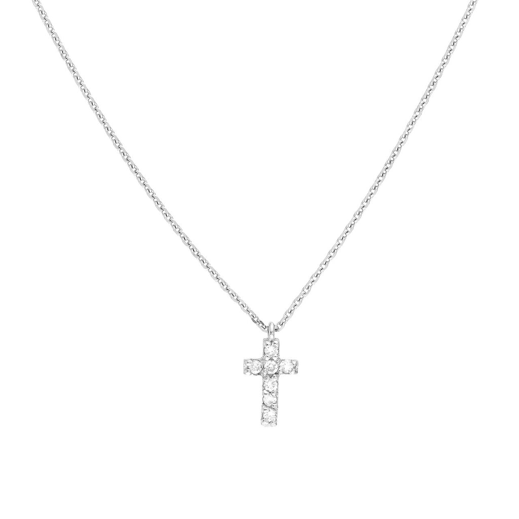 14K Gold Diamond Mini Cross Pendant Necklace