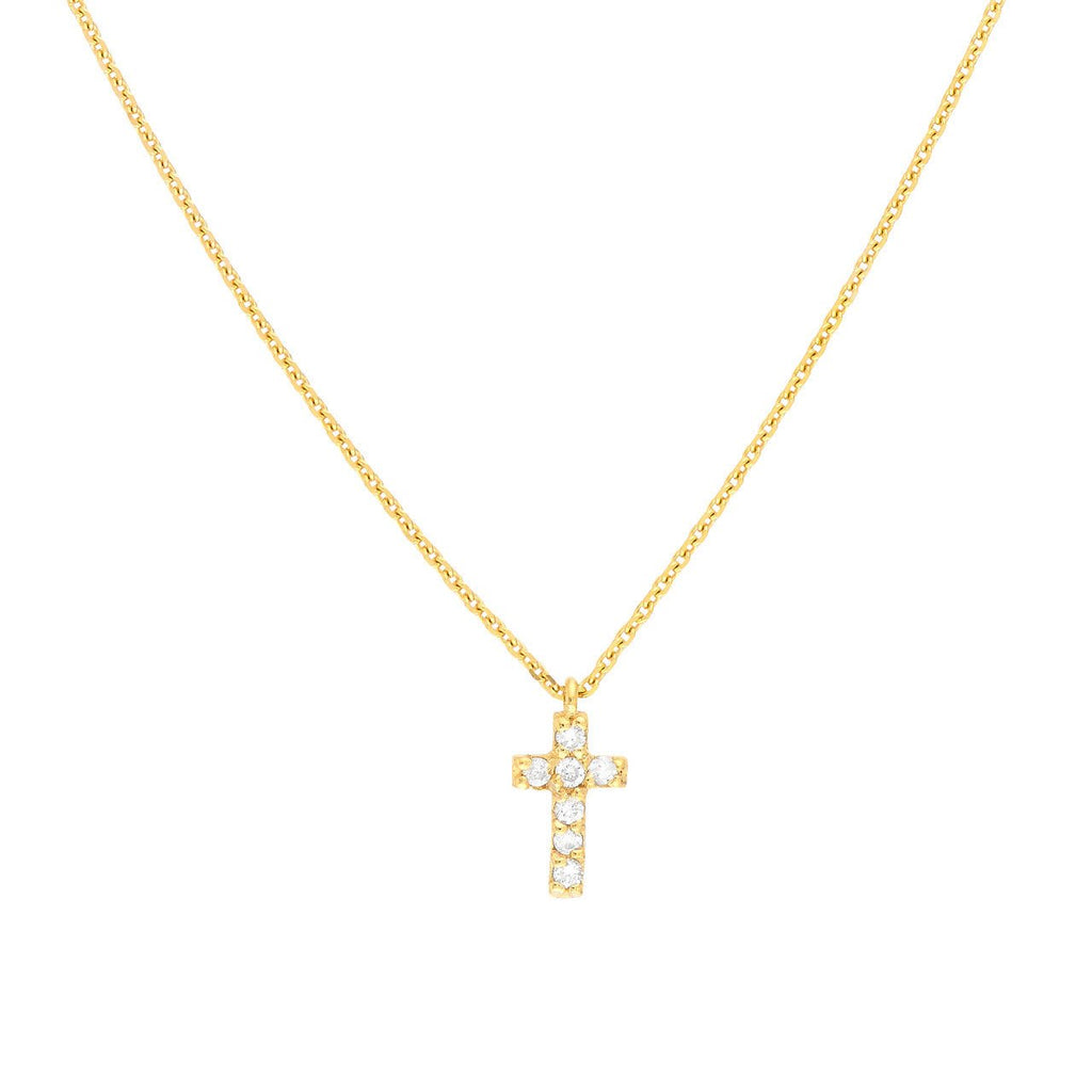 14K Gold Diamond Mini Cross Pendant Necklace