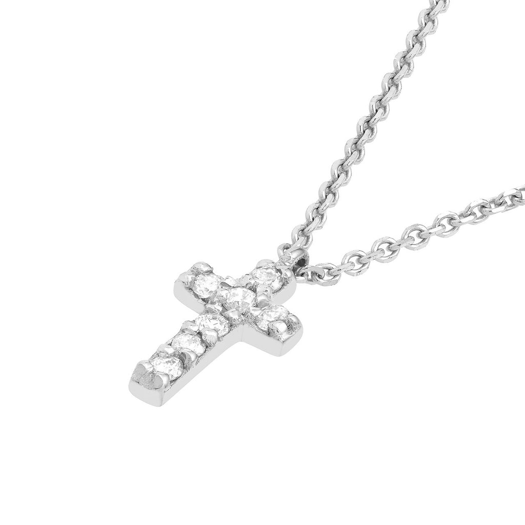 14K Gold Diamond Mini Cross Pendant Necklace