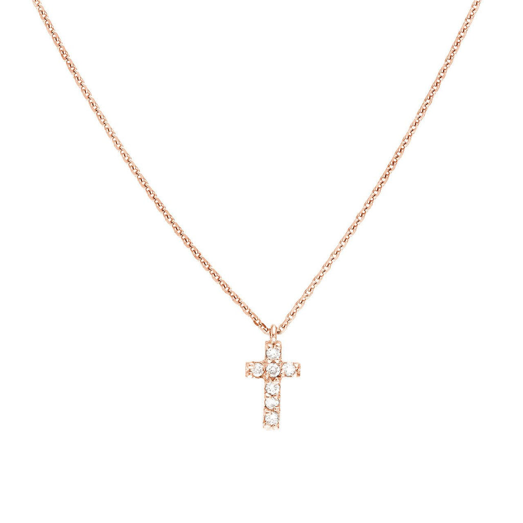 14K Gold Diamond Mini Cross Pendant Necklace