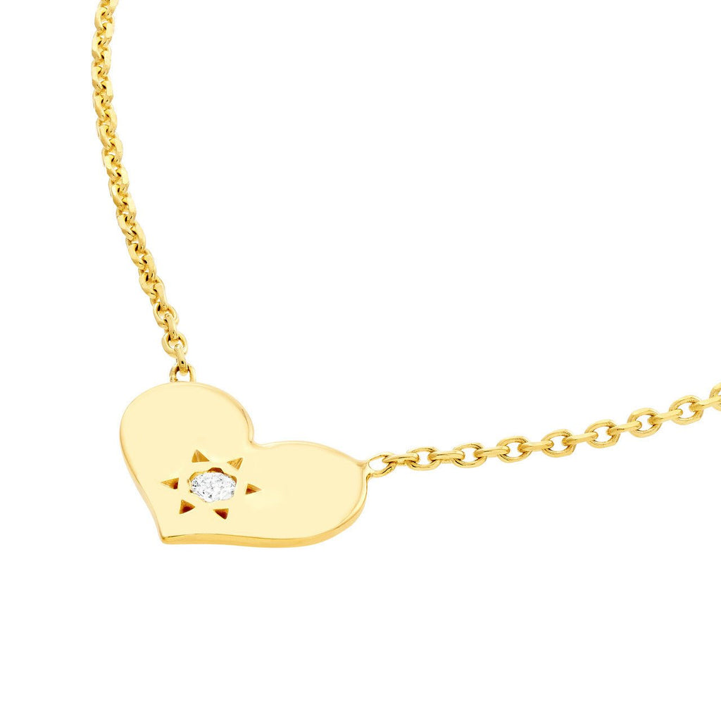 14K Gold Sunny Heart Diamond Pendant Necklace