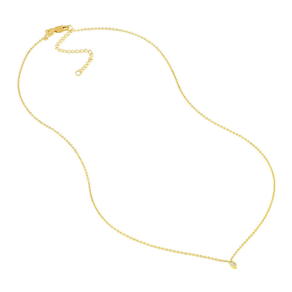 14K Gold Mini Diamond Marquise Bezel Drop Pendant Necklace