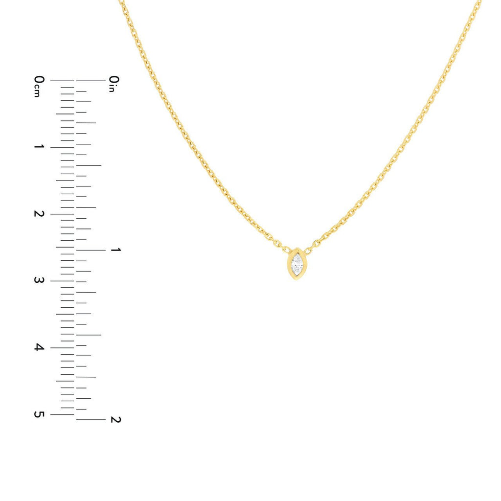 14K Gold Mini Diamond Marquise Bezel Drop Pendant Necklace