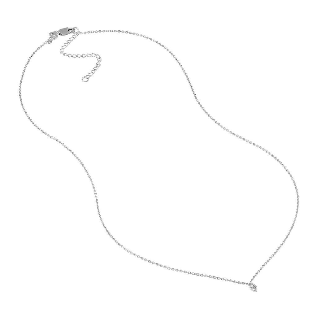 14K Gold Mini Diamond Marquise Bezel Drop Pendant Necklace