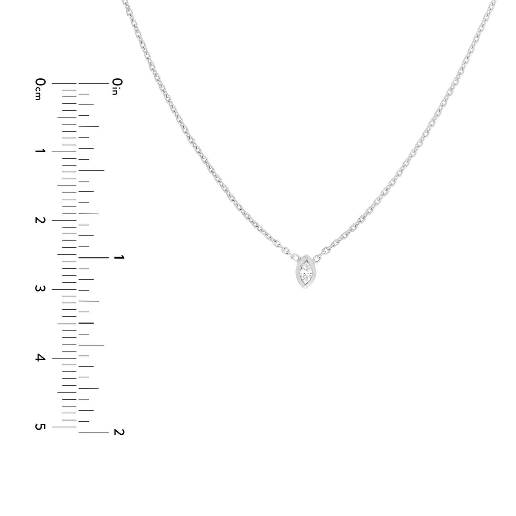 14K Gold Mini Diamond Marquise Bezel Drop Pendant Necklace