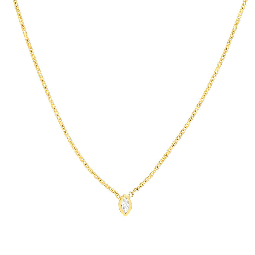 14K Gold Mini Diamond Marquise Bezel Drop Pendant Necklace