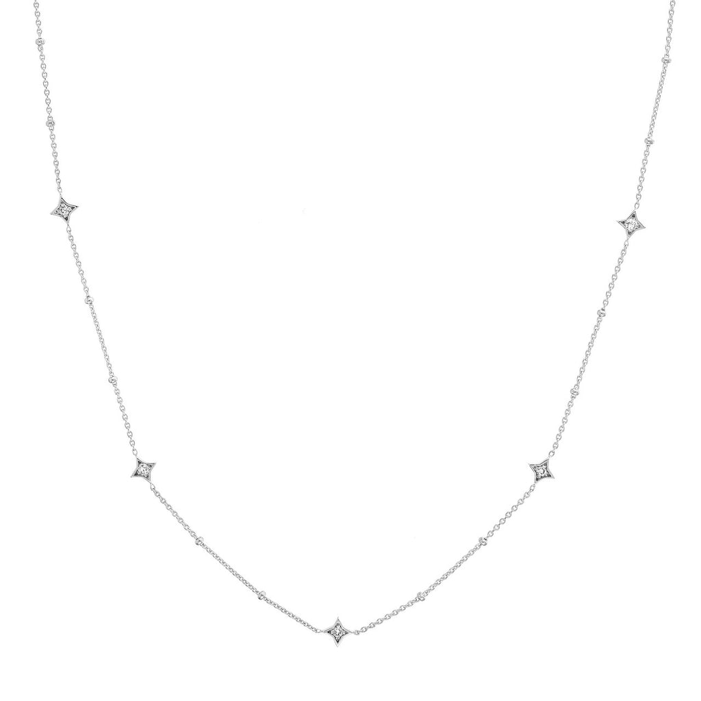 14K Gold Diamond Star Bezels and Bead Necklace