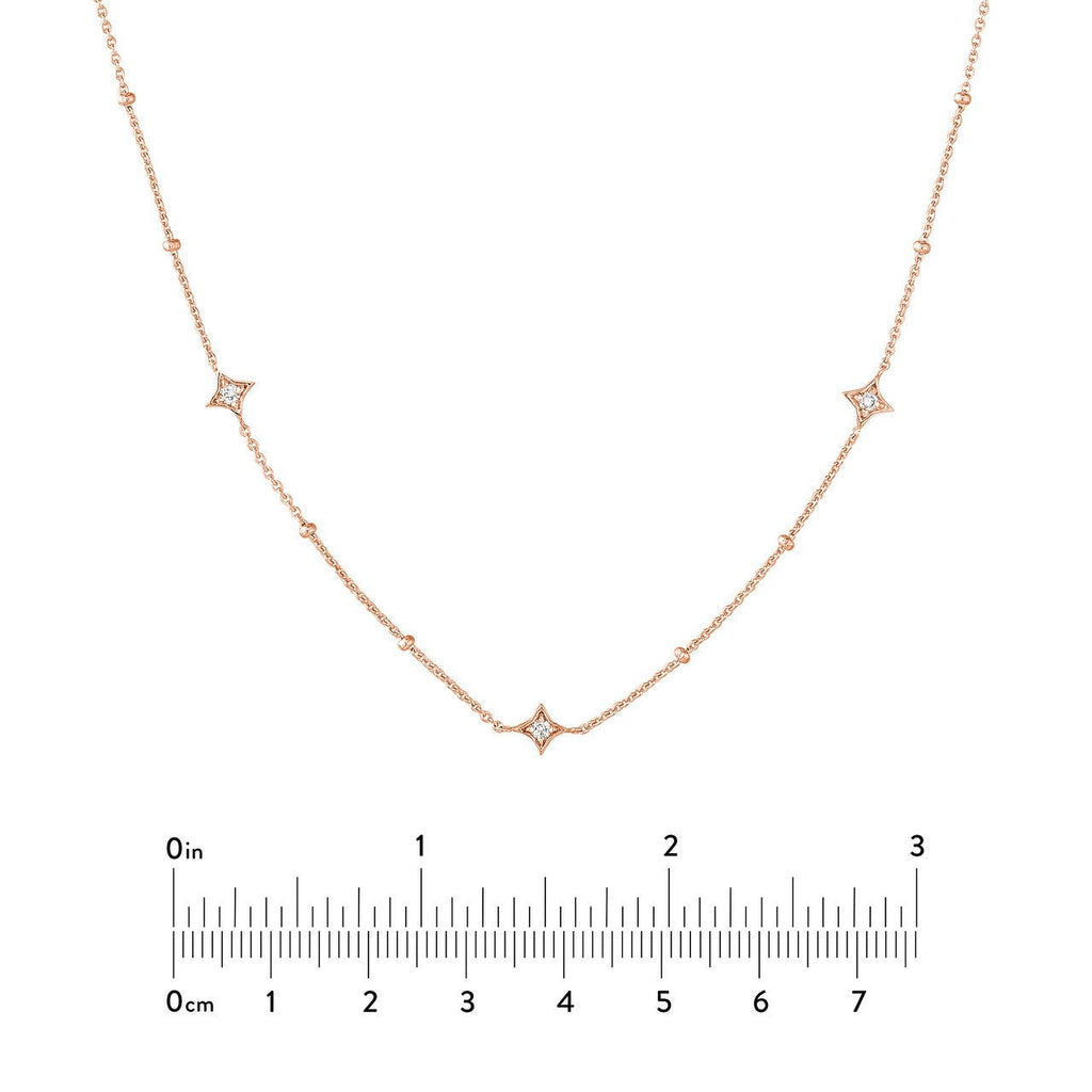 14K Gold Diamond Star Bezels and Bead Necklace