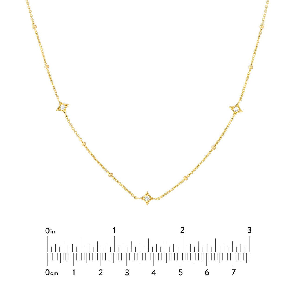 14K Gold Diamond Star Bezels and Bead Necklace
