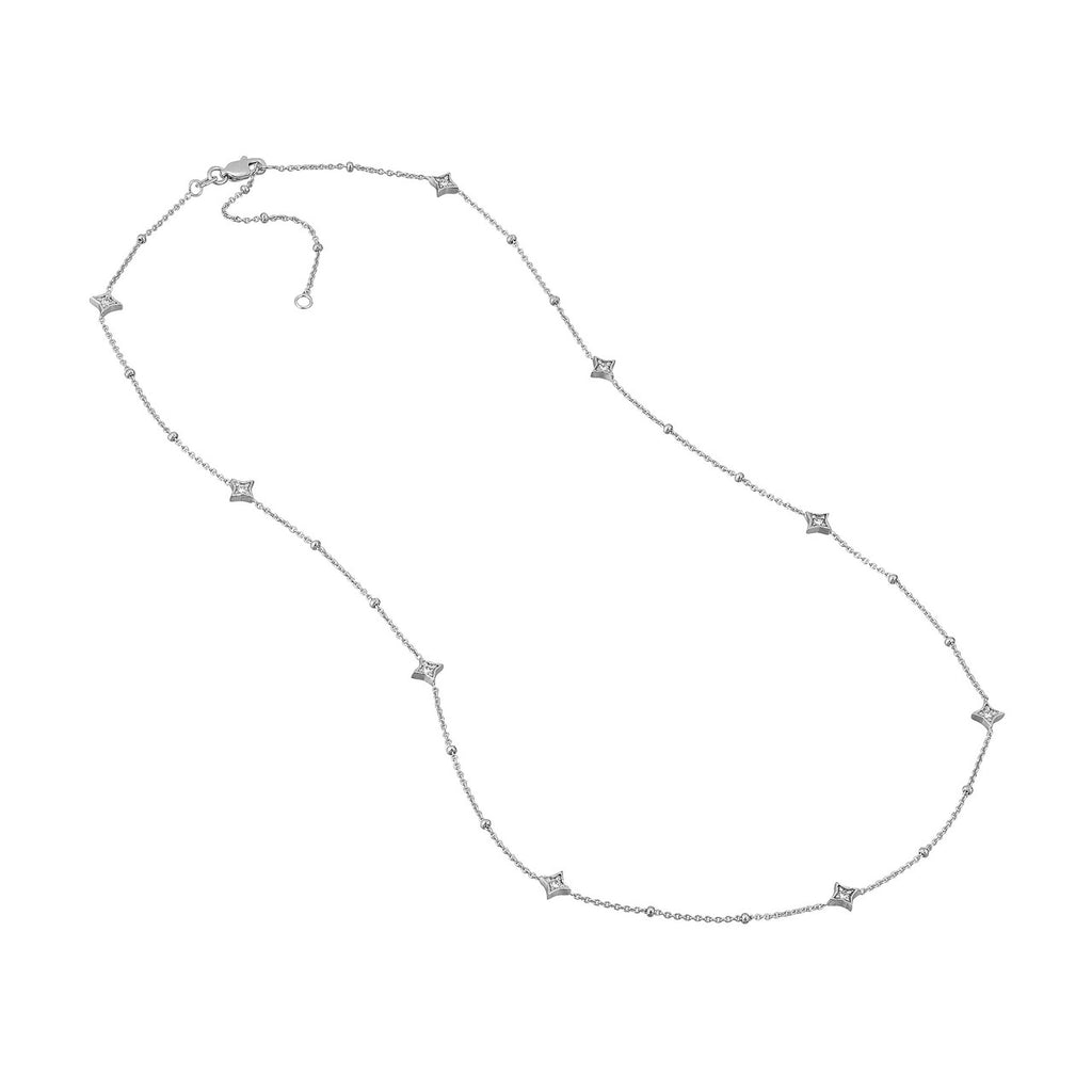 14K Gold Diamond Star Bezels and Bead Necklace