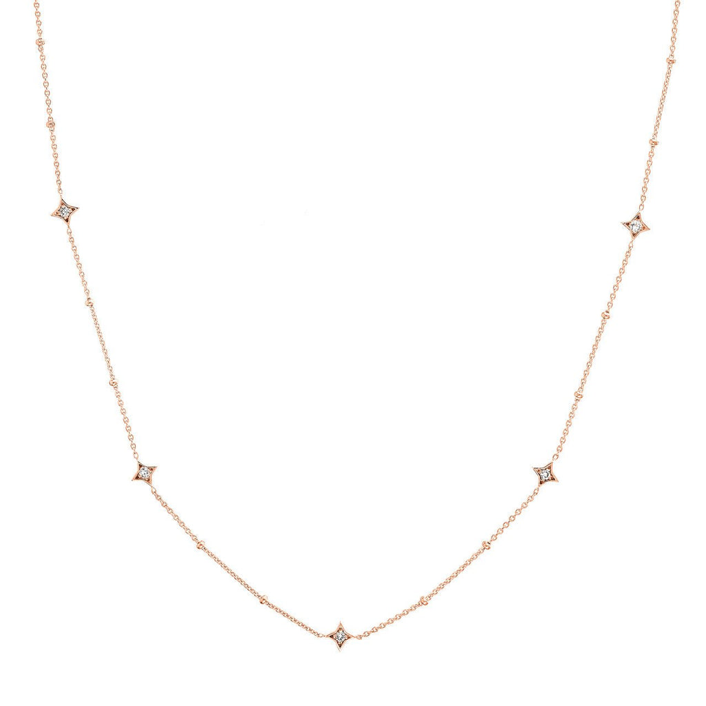 14K Gold Diamond Star Bezels and Bead Necklace