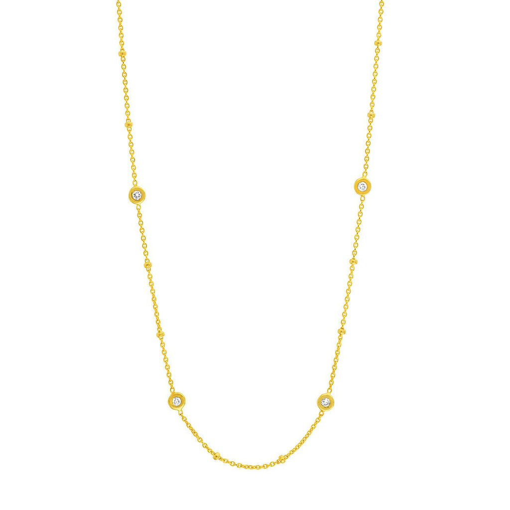 14K Gold Bead and Diamond Bezel Necklace