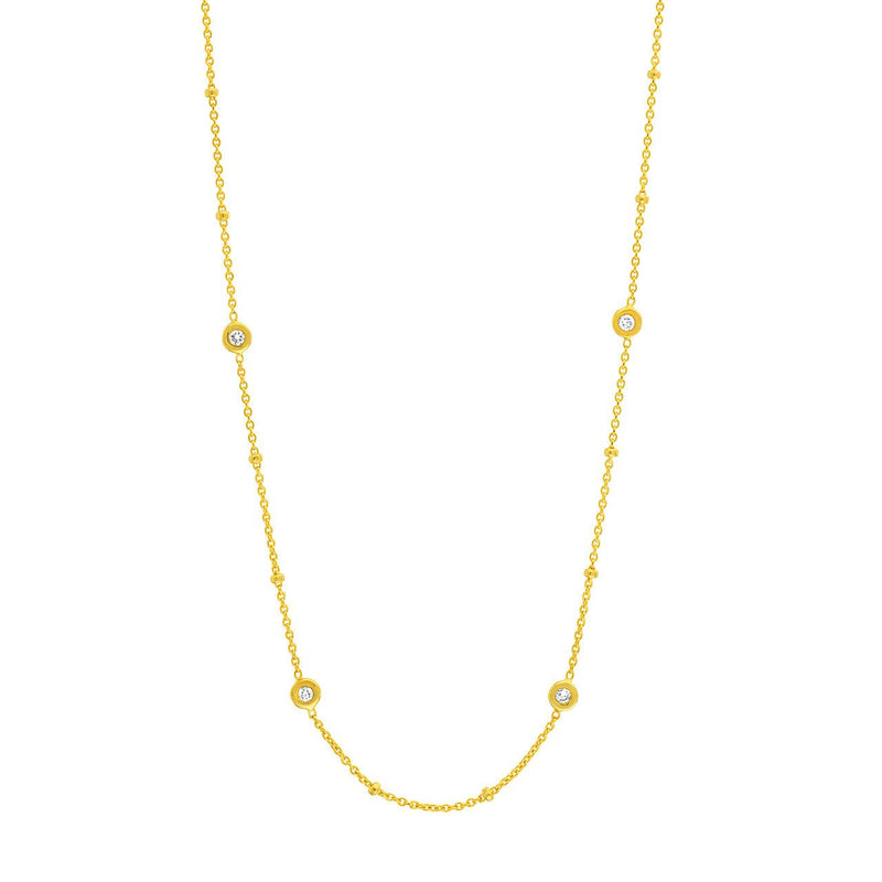 14K Gold Bead and Diamond Bezel Necklace