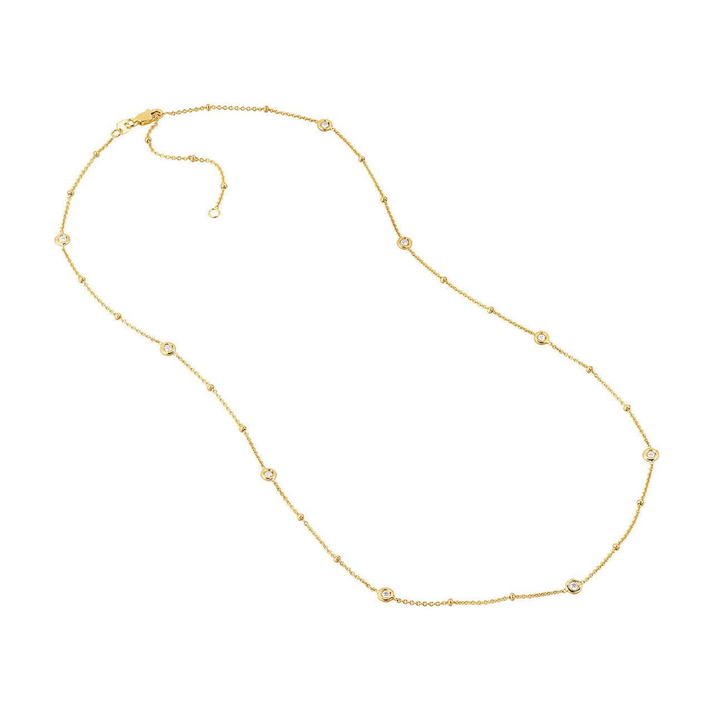 14K Gold Bead and Diamond Bezel Necklace