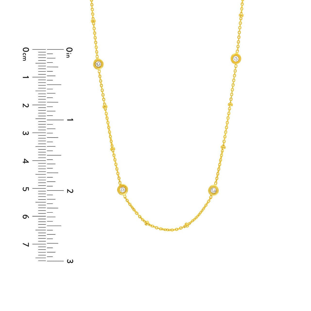 14K Gold Bead and Diamond Bezel Necklace
