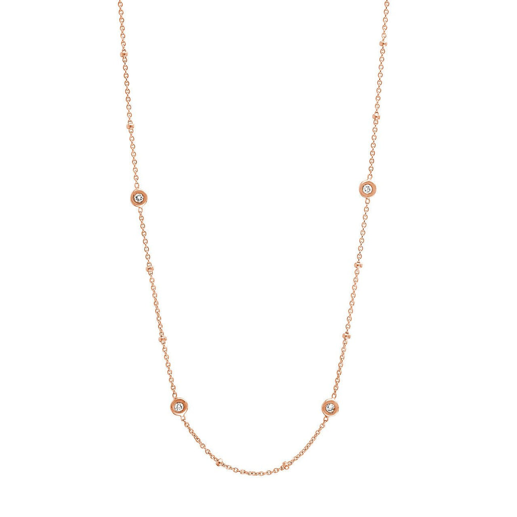 14K Gold Bead and Diamond Bezel Necklace