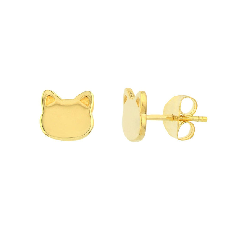 14K Gold Cat Stud Earrings