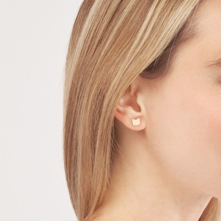 14K Gold Cat Stud Earrings