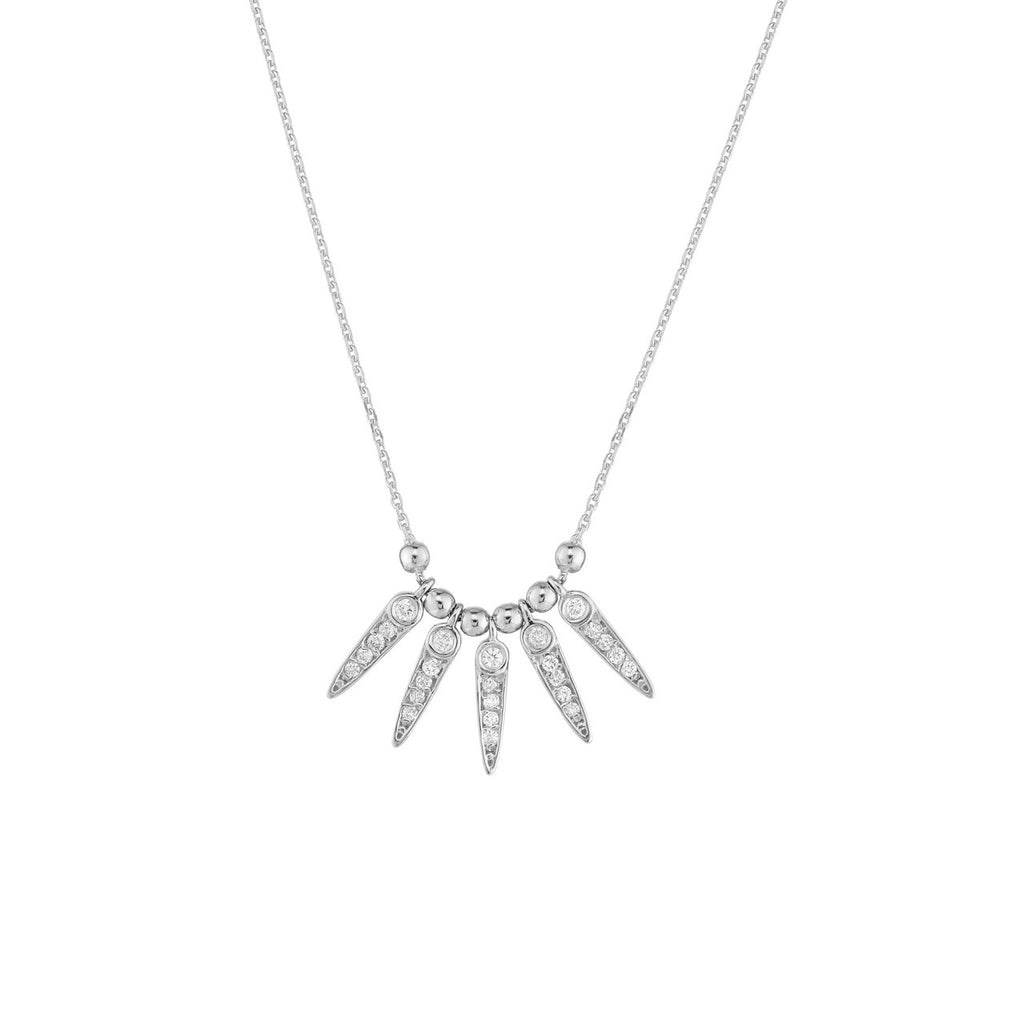 14K Gold Diamond Spike Bezel and Bead Necklace