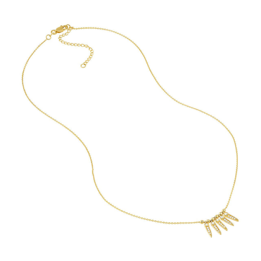 14K Gold Diamond Spike Bezel and Bead Necklace