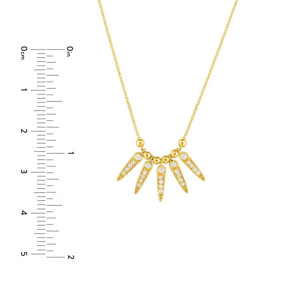 14K Gold Diamond Spike Bezel and Bead Necklace
