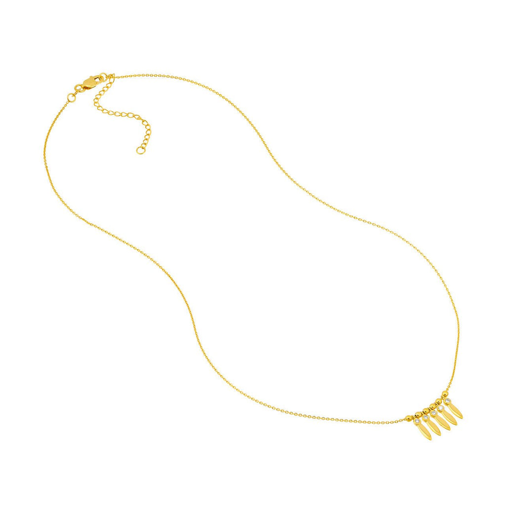 14K Gold Diamond Leaf Bezel and Bead Necklace