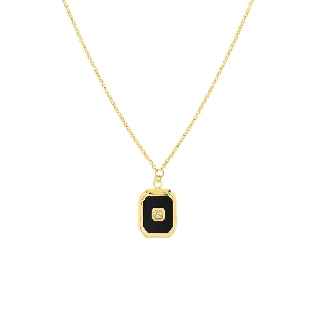 14K Gold Black Enamel Octagon Necklace